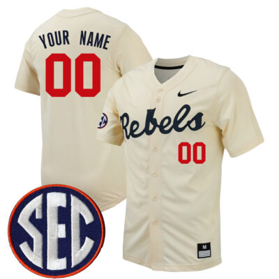 Custom Ole Miss Rebels Baseball Cream Full Button Jersey - All Stitched