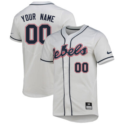 Custom Ole Miss Rebels Baseball White Full Button Jersey - All Stitched