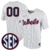 Custom Ole Miss Rebels Baseball White Pinstripe Full Button Jersey - All Stitched