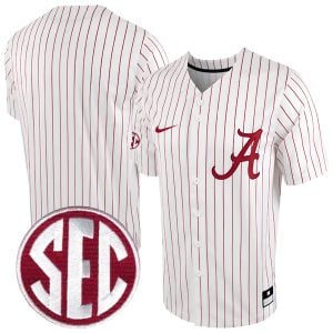 Alabama Crimson Tide Baseball White Pinstripe Jersey w/ SEC Patch - All Stitched
