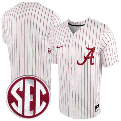 Alabama Crimson Tide Baseball White Pinstripe Jersey - All Stitched