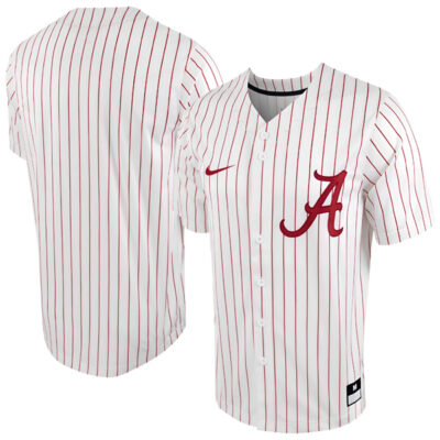Alabama Crimson Tide Baseball White Pinstripe Jersey - All Stitched