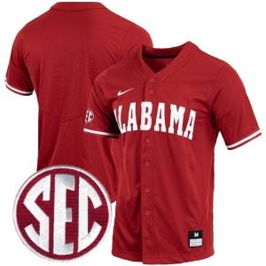 Alabama Crimson Tide Baseball Crimson Full Button Jersey w/ SEC Patch - All Stitched