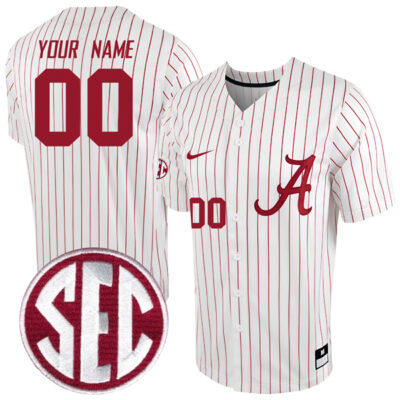 Custom Alabama Crimson Tide Baseball White Pinstripe Jersey - All Stitched
