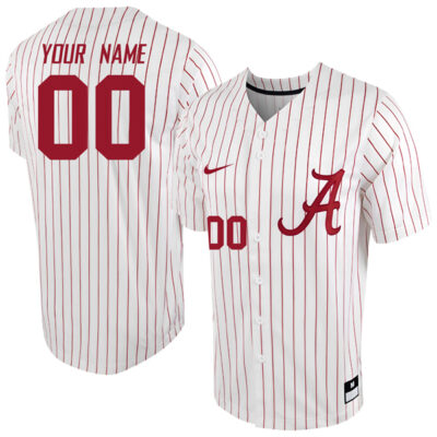 Custom Alabama Crimson Tide Baseball White Pinstripe Jersey - All Stitched