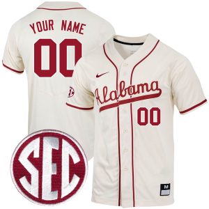 Custom Alabama Crimson Tide Baseball Natural Jersey w/ SEC Patch - All Stitched