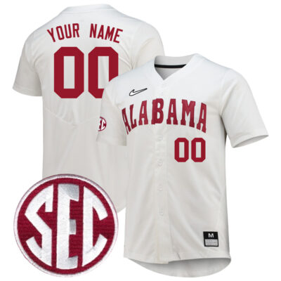 Custom Alabama Crimson Tide Baseball White Jersey - All Stitched