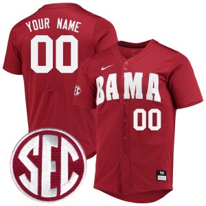 Custom Alabama Crimson Tide Baseball Crimson Jersey w/ SEC Patch - All Stitched