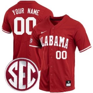 Custom Alabama Crimson Tide Baseball Crimson Full Button Jersey w/ SEC Patch - All Stitched