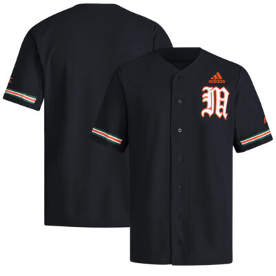 Miami Hurricanes Baseball Black Old English M Jersey - All Stitched