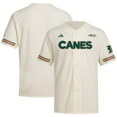 Miami Hurricanes Baseball Cream Golden Trim Jersey - All Stitched