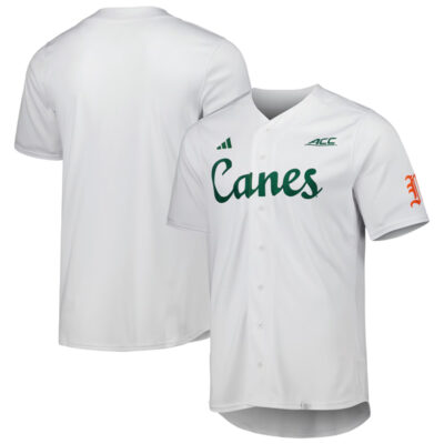 Miami Hurricanes Baseball White Full Button Jersey - All Stitched