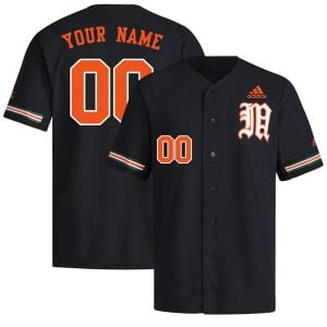 Custom Miami Hurricanes Baseball Black Old English M Jersey w/ ACC Patch - All Stitched