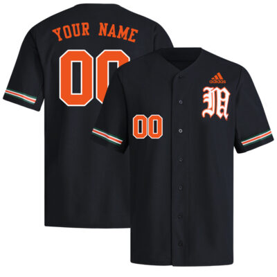 Custom Miami Hurricanes Baseball Black Old English M Jersey - All Stitched