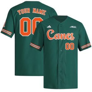 Custom Miami Hurricanes Baseball Green Reverse Retro Jersey w/ ACC Patch - All Stitched