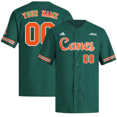 Custom Miami Hurricanes Baseball Green Reverse Retro Jersey - All Stitched