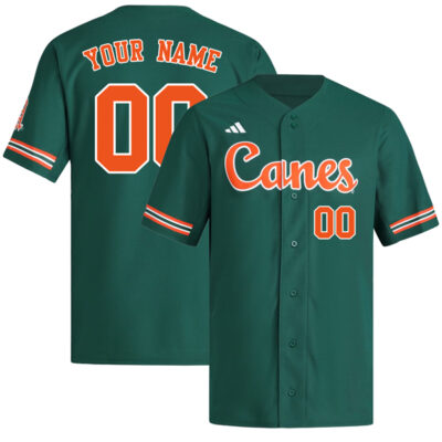 Custom Miami Hurricanes Baseball Green Reverse Retro Jersey - All Stitched