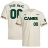 Custom Miami Hurricanes Baseball Cream Golden Trim Jersey w/ ACC Patch - All Stitched