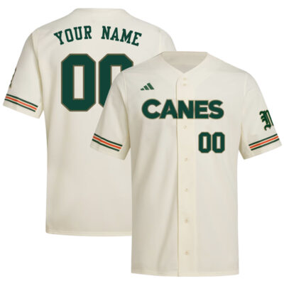 Custom Miami Hurricanes Baseball Cream Golden Trim Jersey - All Stitched