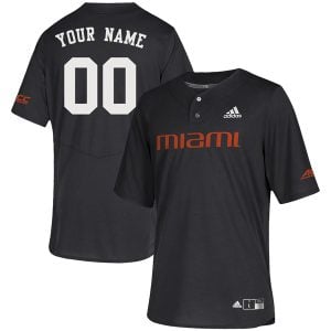 Custom Miami Hurricanes Baseball Black Two Button Jersey w/ ACC Patch - All Stitched