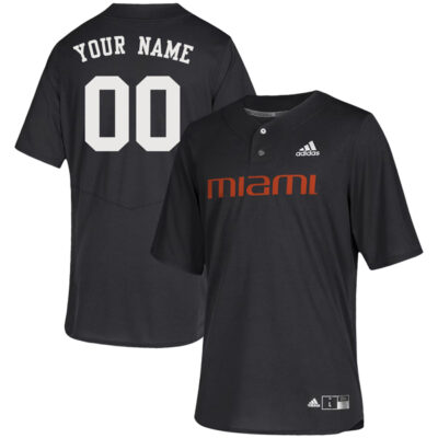 Custom Miami Hurricanes Baseball Black Two Button Jersey - All Stitched