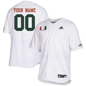 Custom Miami Hurricanes Baseball White Full Button Jersey w/ ACC Patch - All Stitched