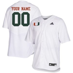 Custom Miami Hurricanes Baseball White Full Button Jersey - All Stitched