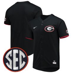 Georgia Bulldogs Baseball Black Full Button Jersey - All Stitched