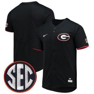 Georgia Bulldogs Baseball Black Full Button Jersey w/ SEC Patch - All Stitched