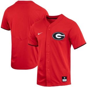 Georgia Bulldogs Baseball Red Full Button Jersey - All Stitched