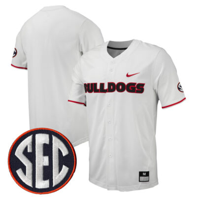 Georgia Bulldogs Baseball White Full Button Jersey - All Stitched