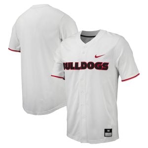 Georgia Bulldogs Baseball White Full Button Jersey - All Stitched