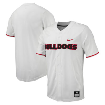 Georgia Bulldogs Baseball White Full Button Jersey - All Stitched