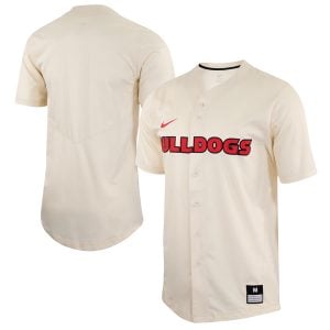 Georgia Bulldogs Baseball Natural Full Button Jersey - All Stitched