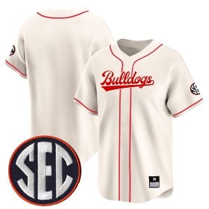 Georgia Bulldogs Baseball Cream Full Button Jersey w/ SEC Patch - All Stitched