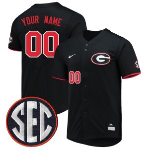 Custom Georgia Bulldogs Baseball Black Full Button Jersey w/ SEC Patch - All Stitched