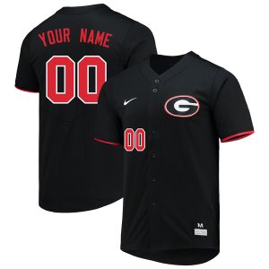 Custom Georgia Bulldogs Baseball Black Full Button Jersey - All Stitched