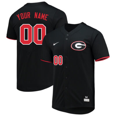 Custom Georgia Bulldogs Baseball Black Full Button Jersey - All Stitched
