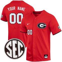 Custom Georgia Bulldogs Baseball Red Full Button Jersey - All Stitched