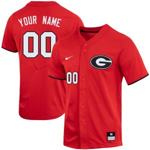 Custom Georgia Bulldogs Baseball Red Full Button Jersey - All Stitched