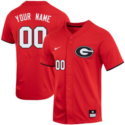 Custom Georgia Bulldogs Baseball Red Full Button Jersey - All Stitched