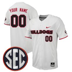 Custom Georgia Bulldogs Baseball White Full Button Jersey - All Stitched