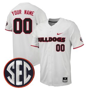 Custom Georgia Bulldogs Baseball White Full Button Jersey w/ SEC Patch - All Stitched