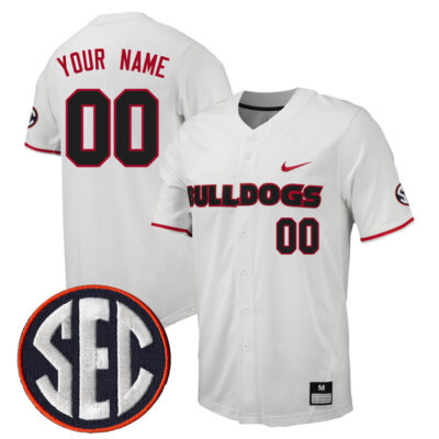 Custom Georgia Bulldogs Baseball White Full Button Jersey - All Stitched