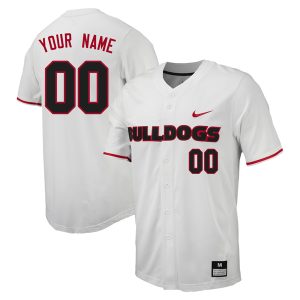 Custom Georgia Bulldogs Baseball White Full Button Jersey - All Stitched