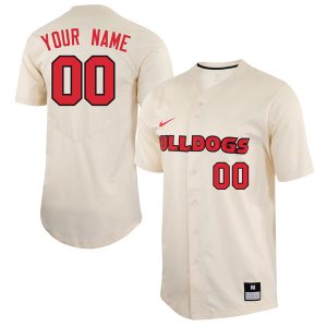 Custom Georgia Bulldogs Baseball Natural Full Button Jersey - All Stitched