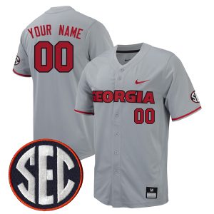 Custom Georgia Bulldogs Baseball Grey Full Button Jersey w/ SEC Patch - All Stitched
