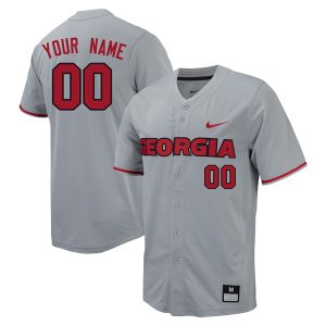 Custom Georgia Bulldogs Baseball Grey Full Button Jersey - All Stitched