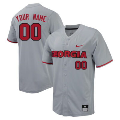 Custom Georgia Bulldogs Baseball Grey Full Button Jersey - All Stitched