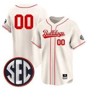 Custom Georgia Bulldogs Baseball Cream Full Button Jersey w/ SEC Patch - All Stitched
